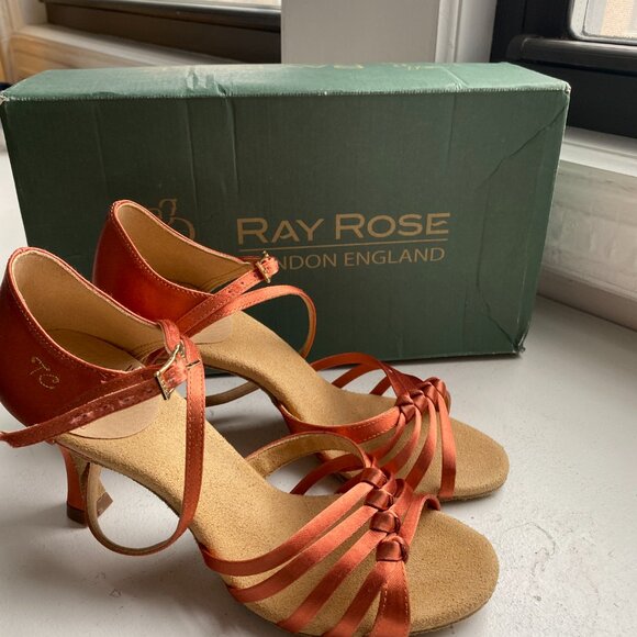 Ray Rose 824-X Tania Xtra Dark Tan Satin Latin Dance Shoes - Picture 7 of 14